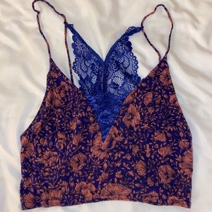 Blue and purple floral crop tank top